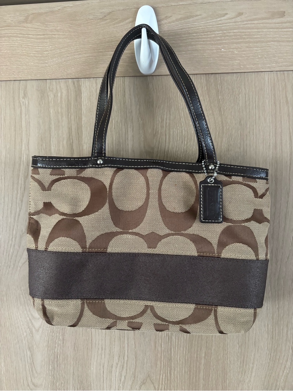 Coach Canvas Jacquard CC Tote Brown Mini Shoulder Bag Handbag Y2K D1396-F47751